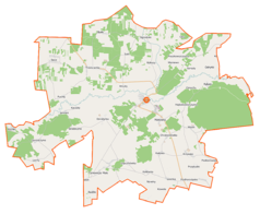 Mapa konturowa gminy Narew, u góry po prawej znajduje się punkt z opisem „Odrynki, cerkiew św. Jana Teologa”