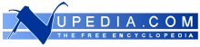 Logo reading "Nupedia.com the free encyclopedia" in blue with the large initial "N"