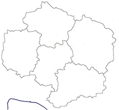 Mapa konturowa kraju Wysoczyna, blisko centrum na prawo u góry znajduje się punkt z opisem „Vatín”