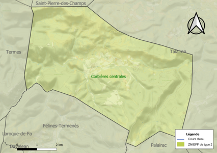 Carte de la ZNIEFF de type 2 sur la commune.