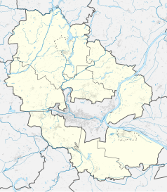 Mapa konturowa powiatu bydgoskiego, u góry nieco na lewo znajduje się punkt z opisem „Koronowo”