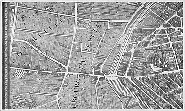 Le carrefour dit Porte du Temple sur le plan de Turgot établi en 1734-1739.