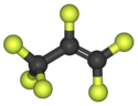 Ball-and-stick model of the hexafluoropropylene molecule