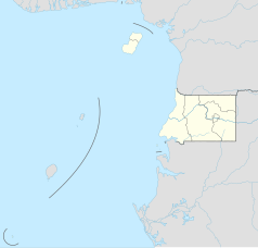 Mapa konturowa Gwinei Równikowej, u góry znajduje się punkt z opisem „Estadio Internacional”