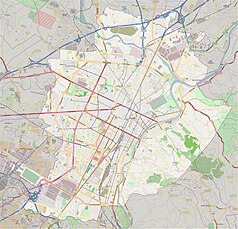 Mapa konturowa Turynu, blisko centrum na prawo znajduje się punkt z opisem „Torino Porta Susa”