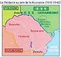 Moldova reîntregită în cadrul României mari, conform votului Sfatului Țării și Consiliului Bucovinei în 1918, cu sprijinul președintelui Wilson.