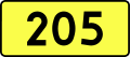 English: Sign of DW 205 with oficial font Drogowskaz and adequate dimensions.