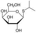 Deutsch: Struktur von Isopropyl-β-D-Thiogalactopyranosid (IPTG) English: Structure of isopropyl β-D-thiogalactopyranoside (IPTG)