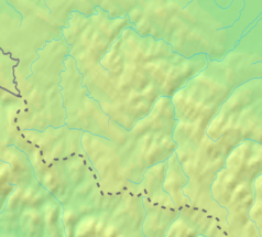 Mapa konturowa Bieszczadów Wschodnich, na dole znajduje się punkt z opisem „Schronisko KPW w&nbsp;Ławocznem”