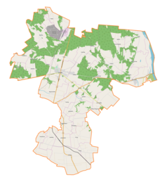 Mapa konturowa gminy Ożarów, na dole znajduje się punkt z opisem „Parafiapw. świętej Małgorzatyw Sobótce”