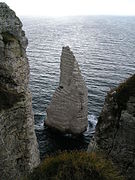 L'aiguille d'Étretat vue du haut de la falaise d'Aval.