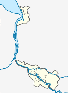 Mapa konturowa Bremy, blisko dolnej krawiędzi nieco na prawo znajduje się punkt z opisem „BRE”