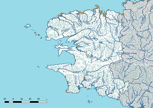 Carte de l'ensemble du réseau hydrographique du Finistère.