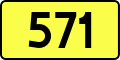 English: Sign of DW 571 with oficial font Drogowskaz and adequate dimensions.