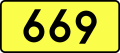 Sign of DW 669 with oficial font Drogowskaz and adequate dimensions.