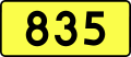 English: Sign of DW 835 with oficial font Drogowskaz and adequate dimensions.