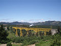 Ein Zug auf dem Malleco-Viadukt