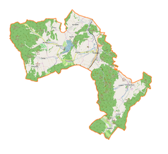 Mapa konturowa gminy Lubawka, u góry po lewej znajduje się punkt z opisem „źródło”, natomiast u góry nieco na lewo znajduje się punkt z opisem „ujście”