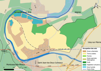 Carte des infrastructures et de l'occupation des sols en 2018 (CLC) de la commune.