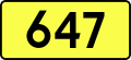 Sign of DW 647 with oficial font Drogowskaz and adequate dimensions.