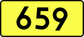 Sign of DW 659 with oficial font Drogowskaz and adequate dimensions.