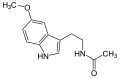 Deutsch: Struktur von Melatonin (N-Acetyl-5-methoxytryptamin) English: Structure of melatonine (N-acetyl-5-methoxytryptamine)