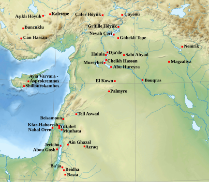 Map of the Middle East with location of various sites.