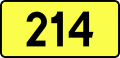 English: Sign of DW 214 with oficial font Drogowskaz and adequate dimensions.