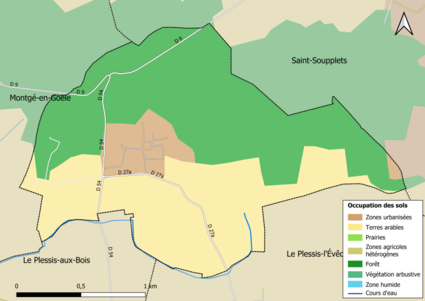 Carte des infrastructures et de l'occupation des sols en 2018 (CLC) de la commune.