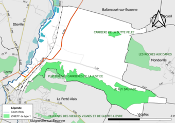 Carte des ZNIEFF de type 1 de la commune.