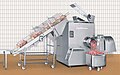 A large standalone floor machine that includes a loading conveyor belt.