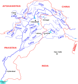 Карта на водосборния басейн на р. Инд, в т.ч. и на р. Сатледж