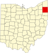 State map highlighting Trumbull County