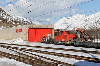 Le hangar du service de sauvetage du tunnel de base de la Furka (Rettung Furka Tunnel )[26] à Realp en 2017