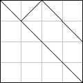 4. Da extremidade superior da diagonal menor, ligar à diagonal maior por um traço perpendicular a elas (corresponde a uma hipotenusa de catetos uma unidade cada).