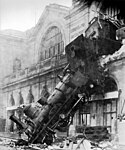 rain wreck at Montparnasse Station, Paris, France, 1895. Studio Lévy and Sons, public domain