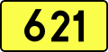 Sign of DW 621 with oficial font Drogowskaz and adequate dimensions.