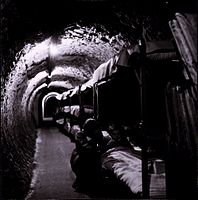 Toni Frissell: Podzemní tunel s palandami, Anglie, 1940–1945