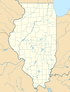 Mapa konturowa Illinois, u góry po prawej znajduje się punkt z opisem „Harvey”