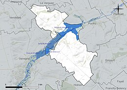 Carte en couleur présentant le réseau hydrographique de la commune