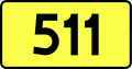 English: Sign of DW 511 with oficial font Drogowskaz and adequate dimensions.