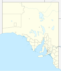 Mapa konturowa Australii Południowej, na dole po prawej znajduje się punkt z opisem „Victor Harbor”