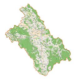 Mapa konturowa powiatu kłodzkiego, u góry nieco na lewo znajduje się punkt z opisem „Zamek Stillfriedów w Nowej Rudzie”