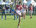 Canada Northwind men's team's Scott Fleming kicking a long range goal against Sweden in the 2008 Australian Football International Cup