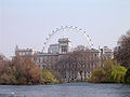 St. James's Park Lake, leukin east, wi the London Eye in the background