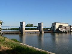 Ein dreiteiliges Walzenwehr: Die Staustufe Griesheim in Frankfurt am Main