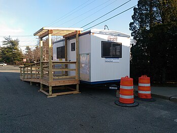 Exterior of the temporary waiting room.