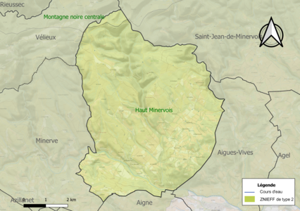 Carte des ZNIEFF de type 2 sur la commune.