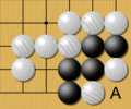 Image 10Under normal rules, White cannot play at A because that point has no liberties. Under the Ing and New Zealand rules, White may play A, a suicide stone that kills itself and the two neighboring white stones, leaving an empty three-space eye. Black naturally answers by playing at A, creating two eyes to live. (from Go (game))