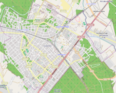 Mapa konturowa Legionowa, po lewej znajduje się punkt z opisem „Stadion Miejski im. ks. płk. Jana Mrugacza”